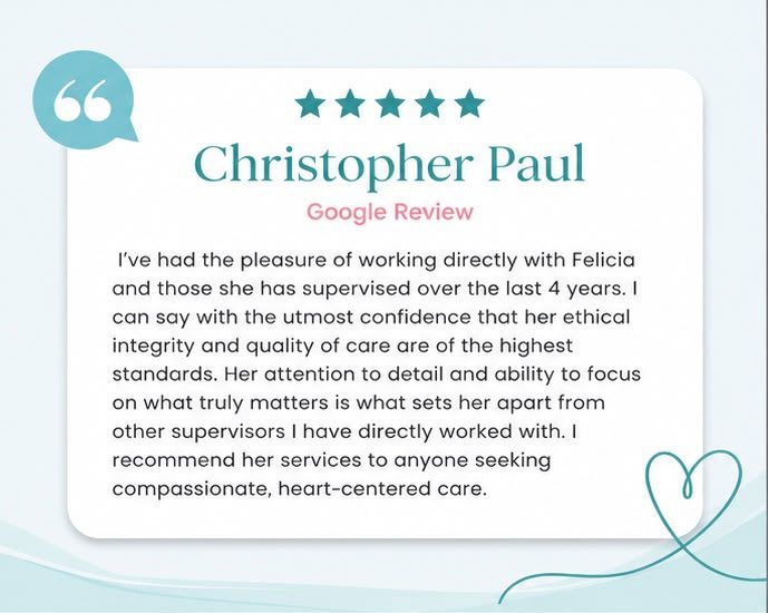 Five-star Google review from Christopher Paul: her ethical integrity and quality of care are of the highest standards.